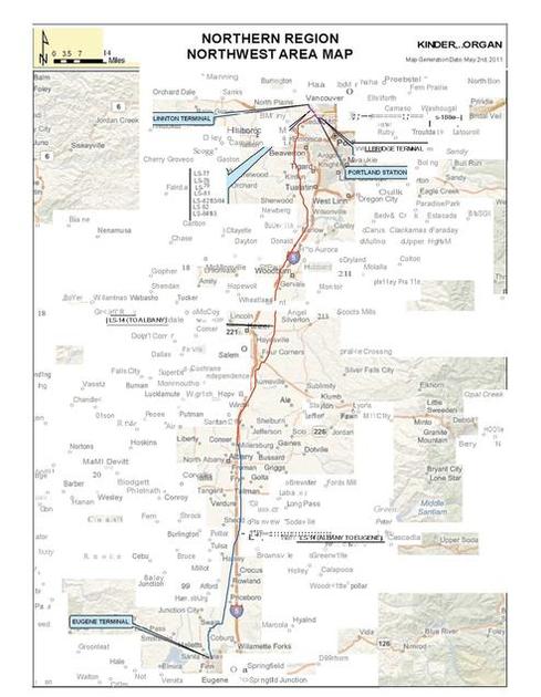Image:  Draft Regional Map of the pipeline produced by Kinder Morgan to DEQ